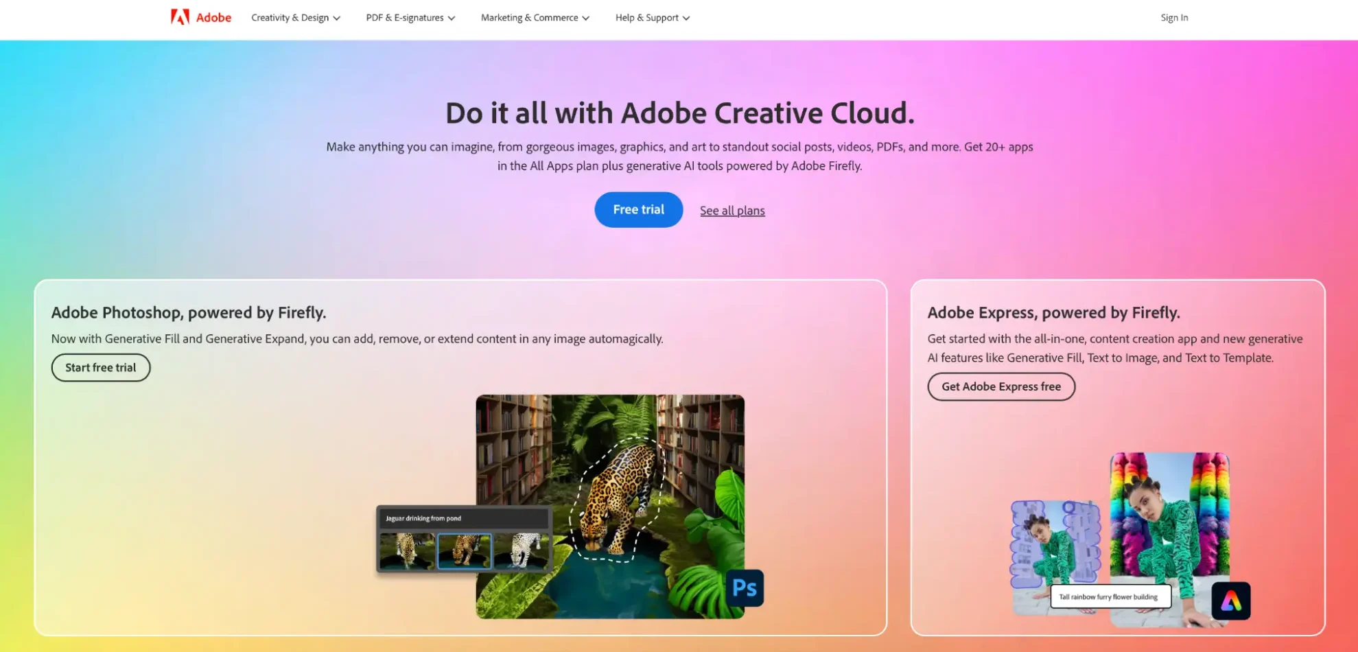 This image shows Adobe home page.
