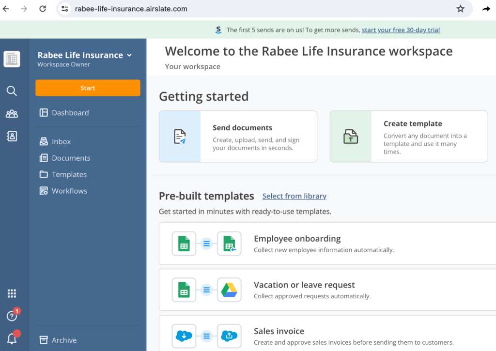 This image is a screenshot of Rabee Life Insurance’s workspace.
